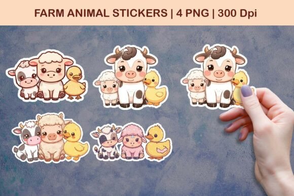 Adorable Farm Animal Stickers: Cute Cow, Sheep & Duck Designs