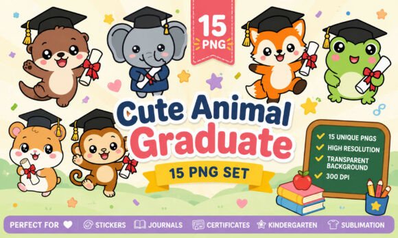 Adorable Kawaii Graduation Clipart for Creative Projects