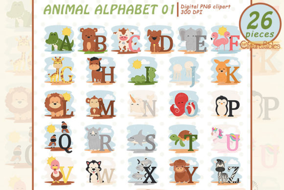 Animal Alphabet Clipart, English ABC: Creative Uses for Designers