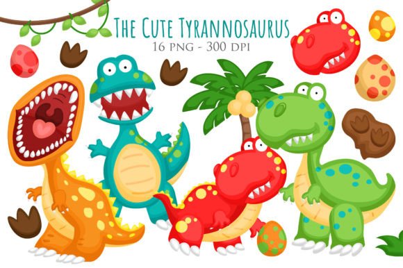 Animal Dinosaur Trex Cartoon Vector Art: 16 Playful Design Elements