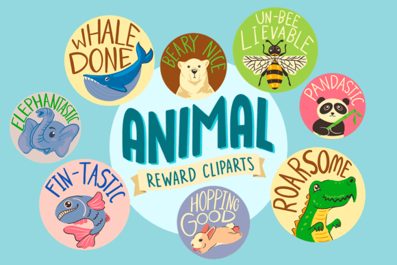 Animal Set School Reward Clipart: 15 PNG Digital Stickers