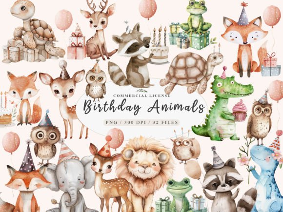 Charming Woodland Magic: The Birthday Baby Animal Clipart Collection