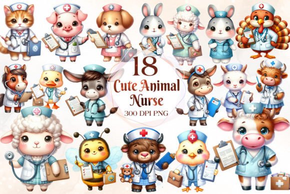 Cute Farm Animal for Nurse Clipart: Infusing Care with Charm