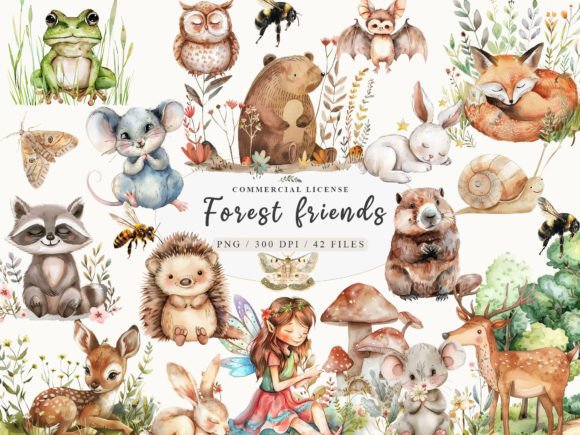 Cute Little Animal Clipart, Woodland PNG: Whimsical Design Assets