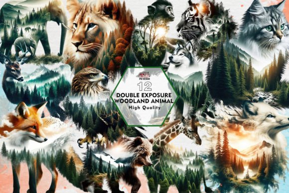 Double Exposure Woodland Animal Clipart for Creative Projects