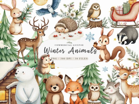 Enchanting Rustic Winter Animal Clipart Bundle for Creatives