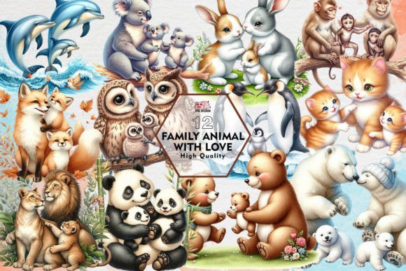 Family Animal with Love Clipart: Heartfelt Design Assets