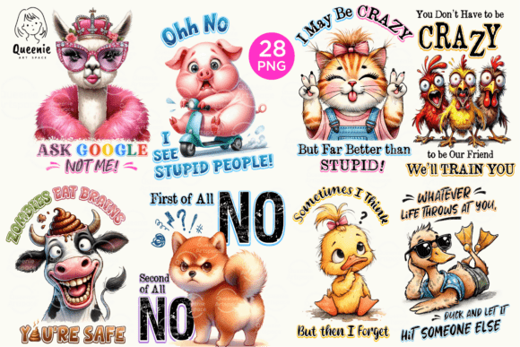 Farm Animal with Sarcastic Quotes Bundle: Witty Design Assets