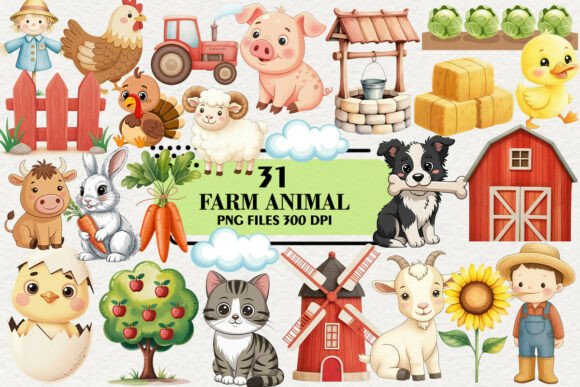 Kawaii Farm Animal Clipart Bundle: Adorable Assets for Every Project