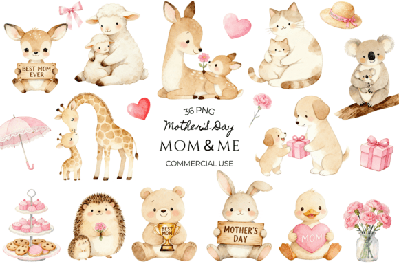 Mother's Day Animal Clipart: Mom and Me Design Bundle