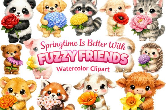 Spring Baby Animal Watercolor Clipart: Fresh Design Assets