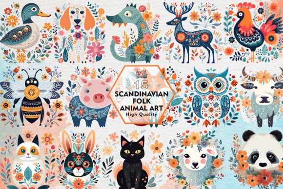Unleashing Nordic Charm with Folk Animal Art Clipart