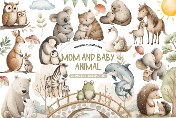 Warmth and Connection: Designing with the Mom and Baby Animal Clipart Bundle