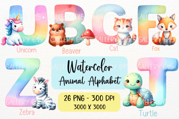 Watercolor Cute Animal Alphabet ABC PNG for Creative Projects