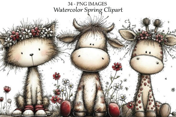 Watercolor Spring Farm Animal Clipart for Creative Projects