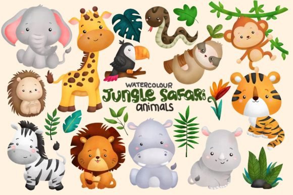 Watercolour Jungle Animal Clipart: A Designer's Set of 20 Assets