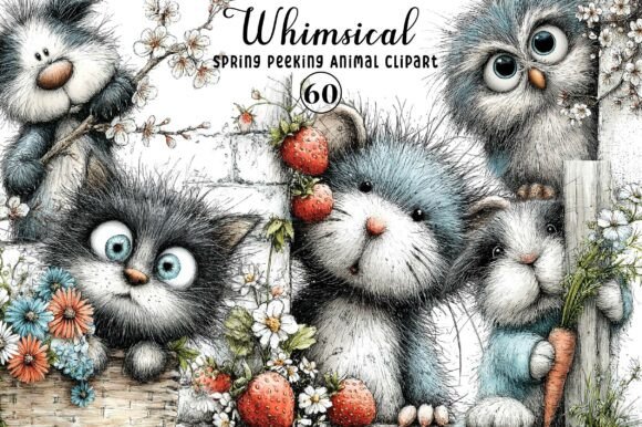 Whimsical Spring Peeking Animal Clipart for Creative Projects