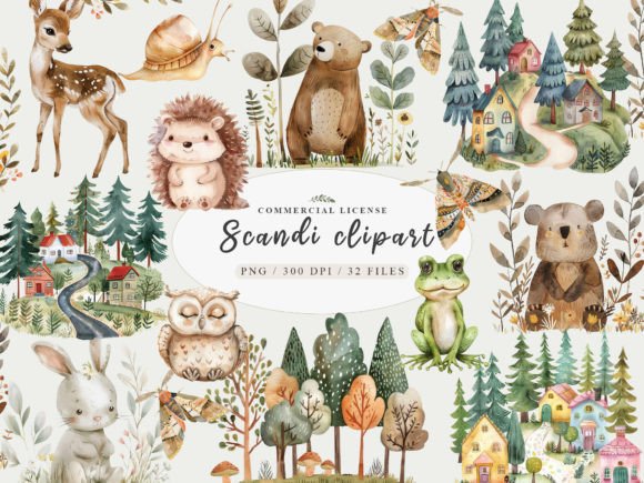 Woodland Animal Clipart: Nordic Cute PNG for Creative Projects
